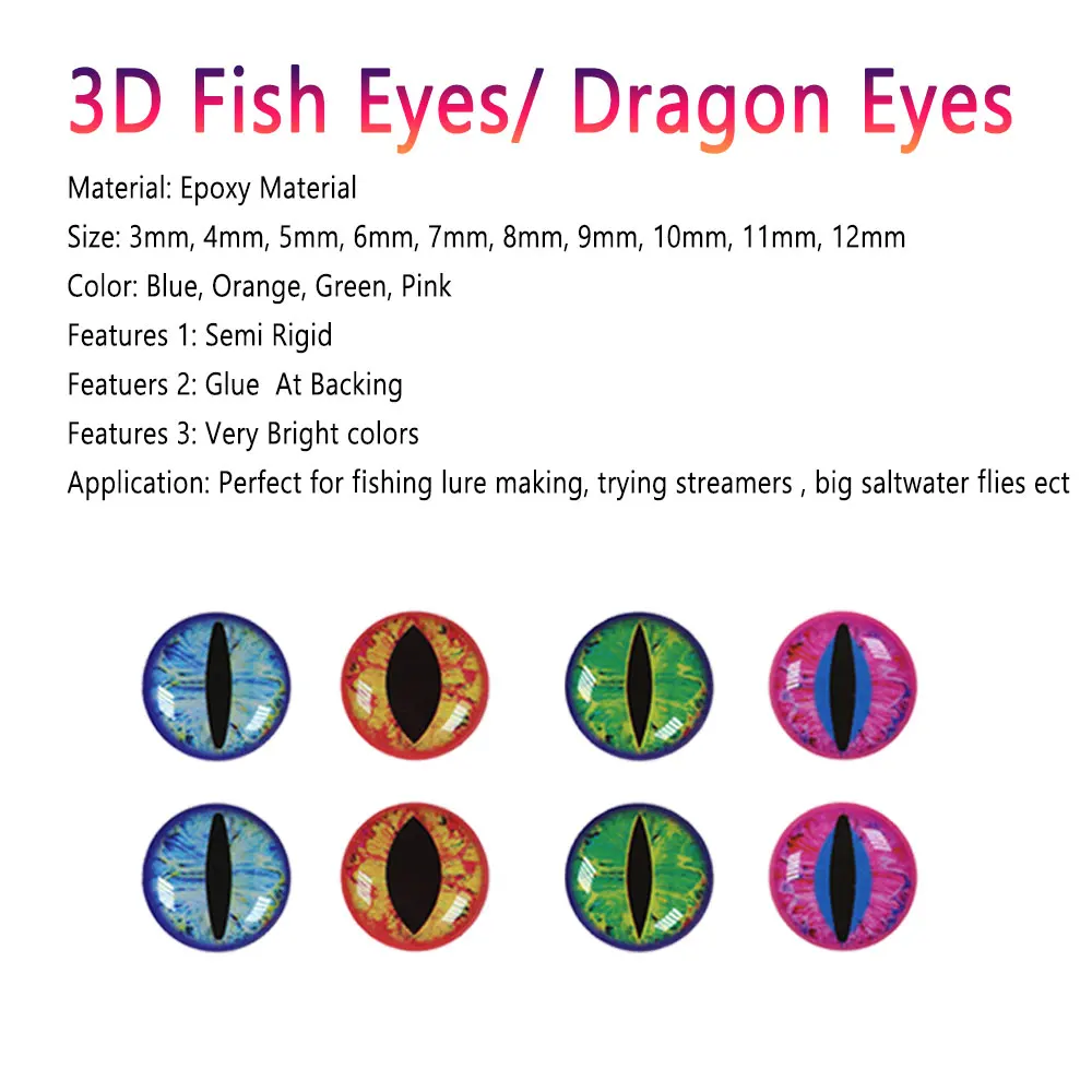 Bimoo 100pcs Holographic 3D Epoxy Fish Eyes Dragon Eyes For Streamer Saltwater Fly Jig Baits Fishing Lure Making 3mm~12mm