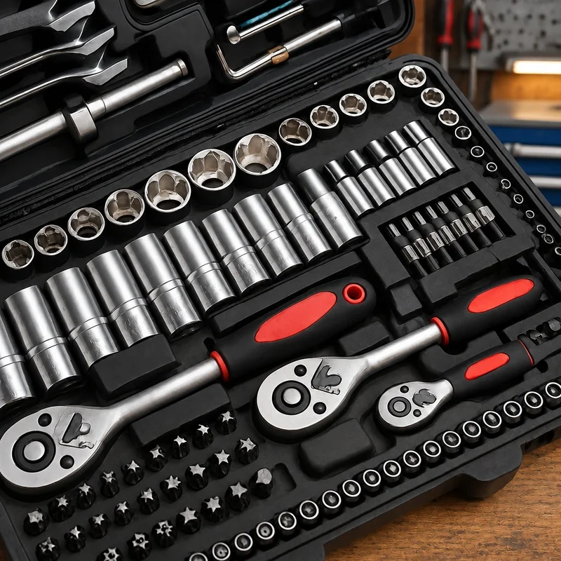 Complete 46-Pc Chrome Vanadium Steel Socket Set with Ratchet, Extensions, and Portable Case for Car Repair and Home Use