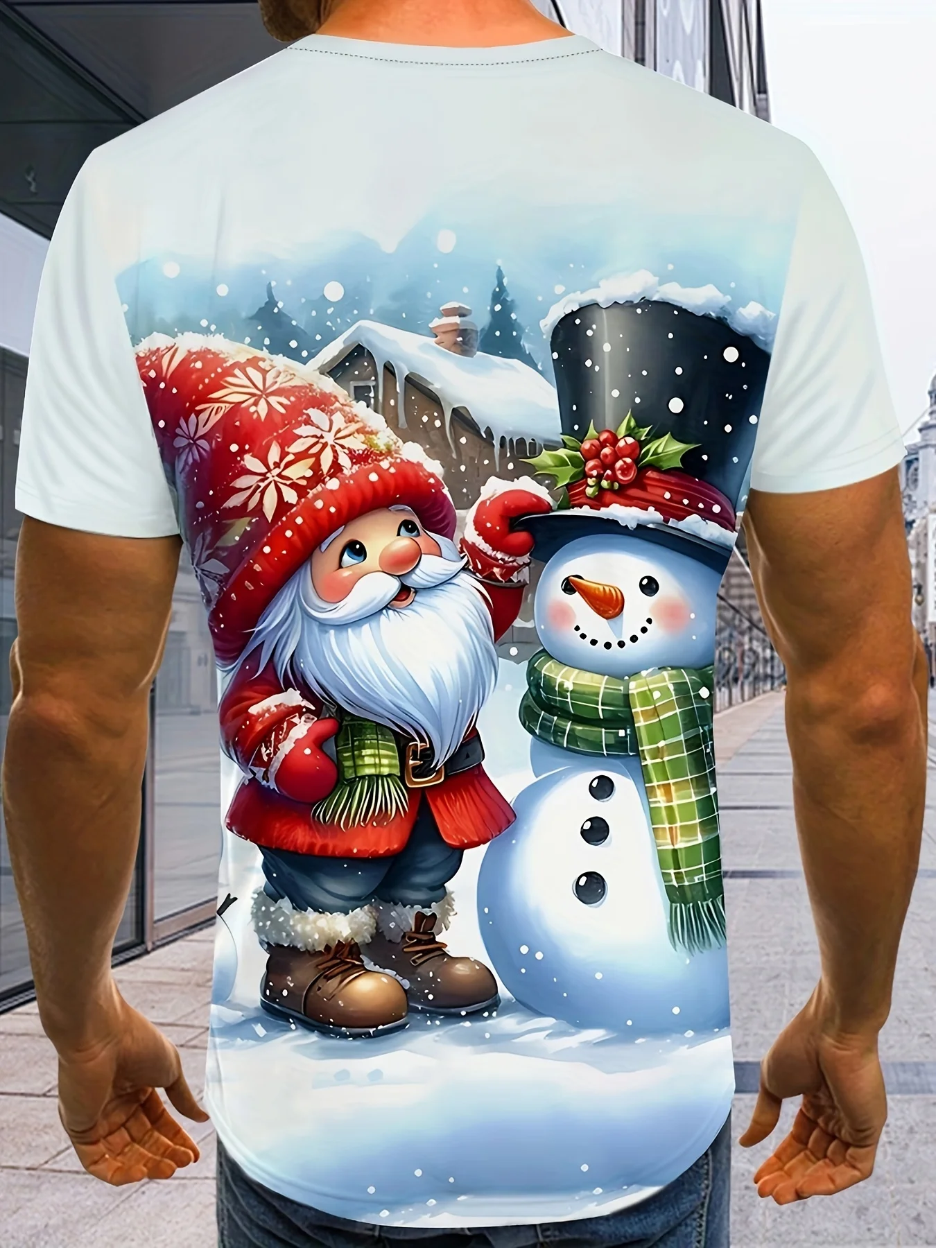تي شيرت رجالي مطبوع عليه رجل الثلج لعيد الميلاد كاجوال قابل للتمدد قليلاً وقابل للتنفس للاستخدام الخارجي للجنسين ملابس للبالغين وحفلات العطلات