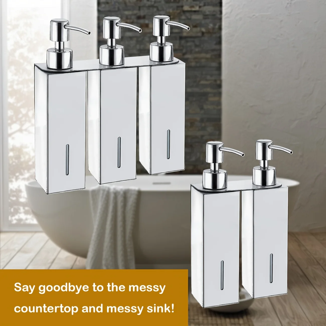 

Квадратный настенный дозатор мыла из нержавеющей стали для кухни, ванной комнаты, общественных мест - шампунь, гель для ванны, бутылка, дезинфицирующее средство для рук P