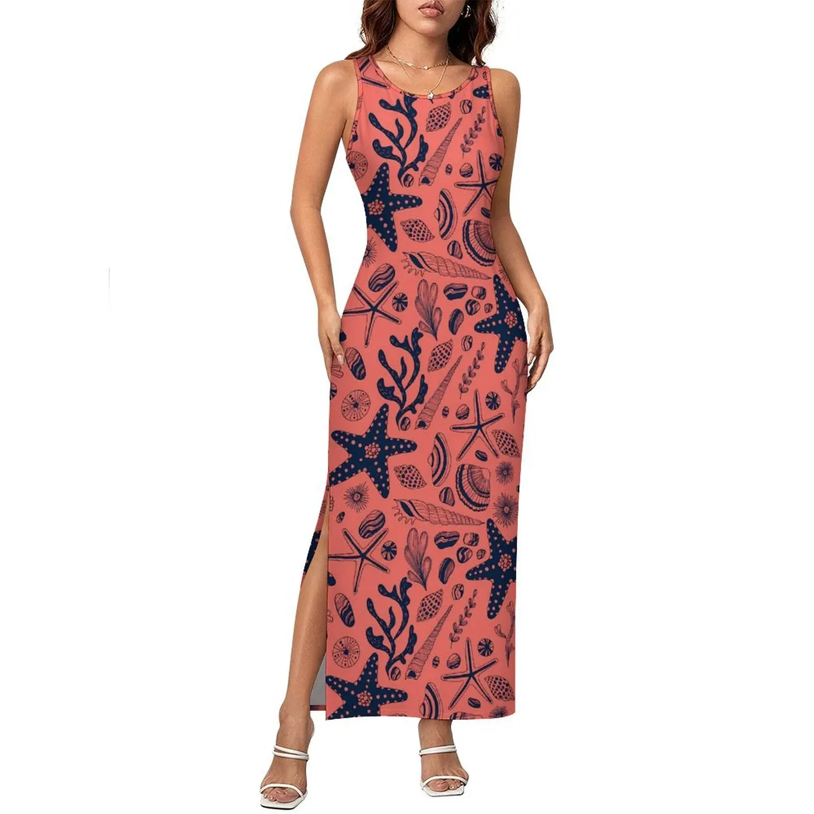 Sea Shells Dress Sleeveless Living Coral Kawaii Maxi Dresses Spring Casual Y2k Custom DIY Bodycon Dress Big Size 3XL 4XL