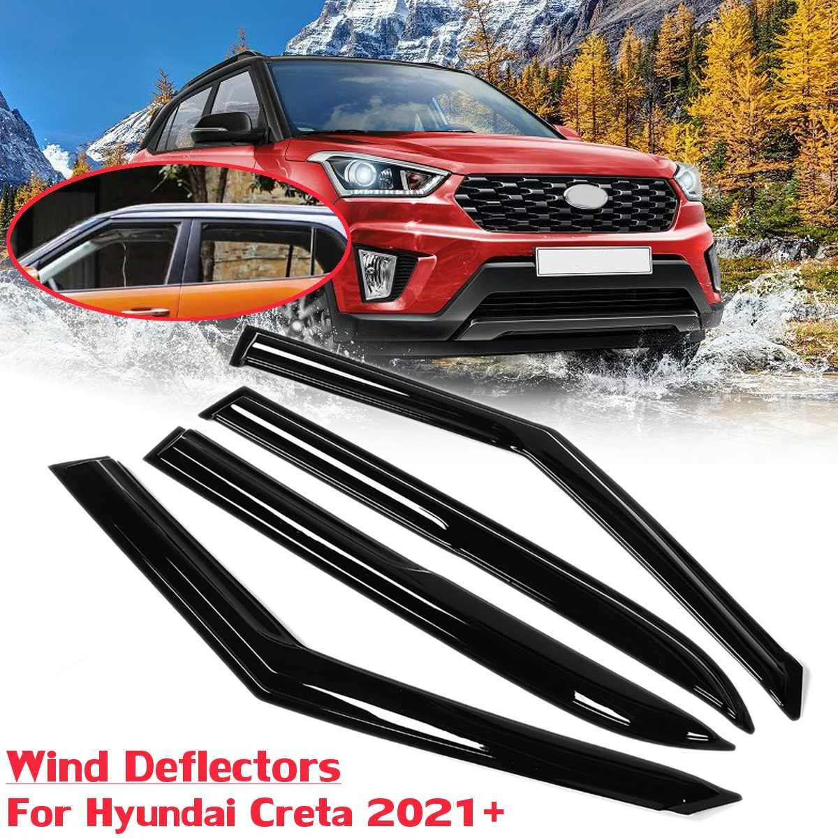 

4PCS Wind Deflectors For Hyundai Creta 2021 2022+ Window Visor Sun Rain Deflector Guard Awnings Shelters Smoke Adhesive Trim