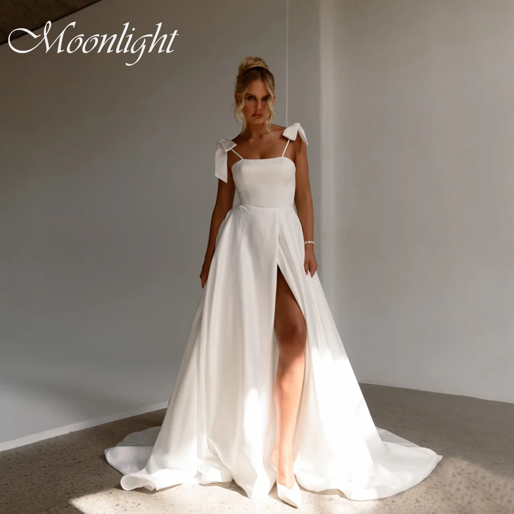 Elegant Bows Strapless Sleeveless A- Line Wedding Dress 2026 Spaghetti Straps Backless Side Slit Vestidos De Novia Customized