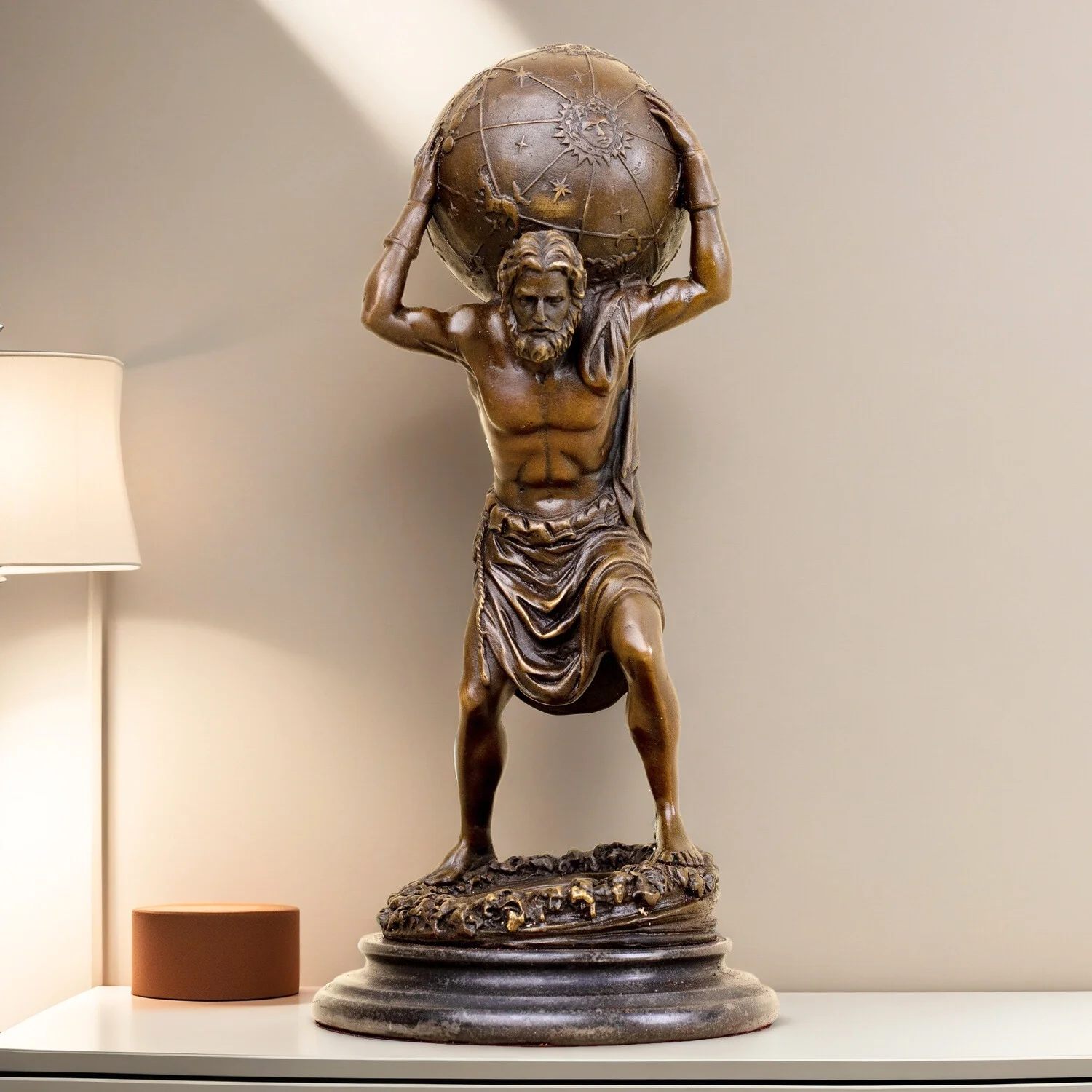 32cm Greek Titan Bronze Atlas Statue Atlas Carrying The World Bronze Statues and Sculptures For Home Decor Desktop Ornament Gift