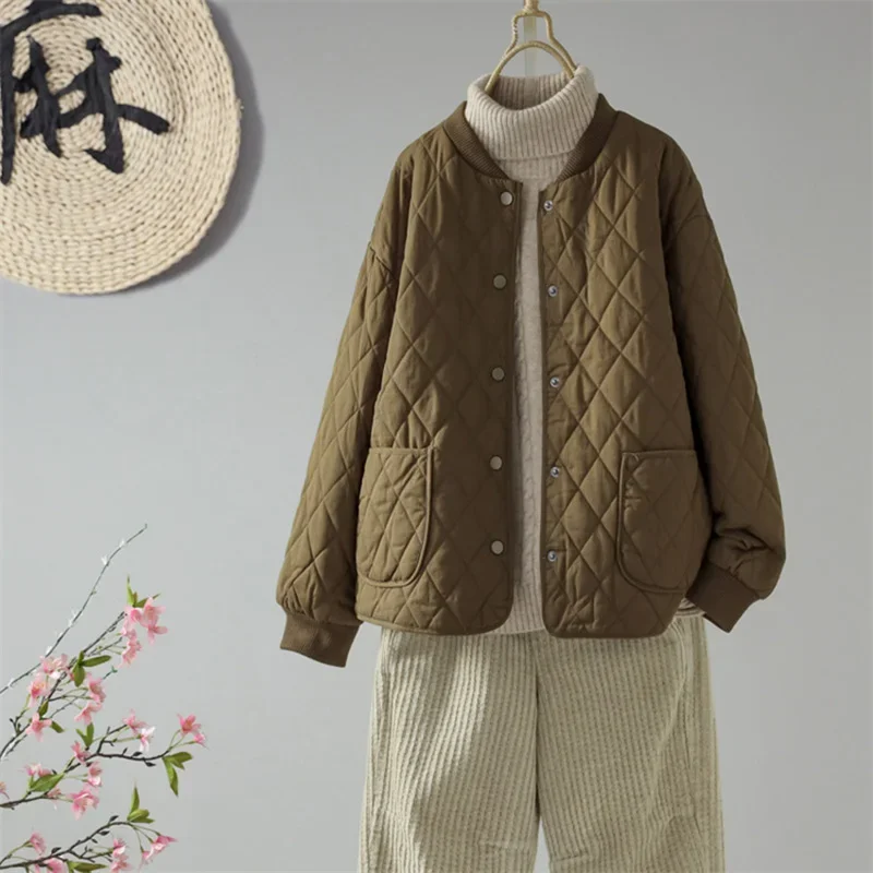 Herbst Und Winter Neue Vintage Oansatz Perder Baumwolle Jacke Frauen Casual Perder Einreiher Baumwolle Mantel 2024-RFRW