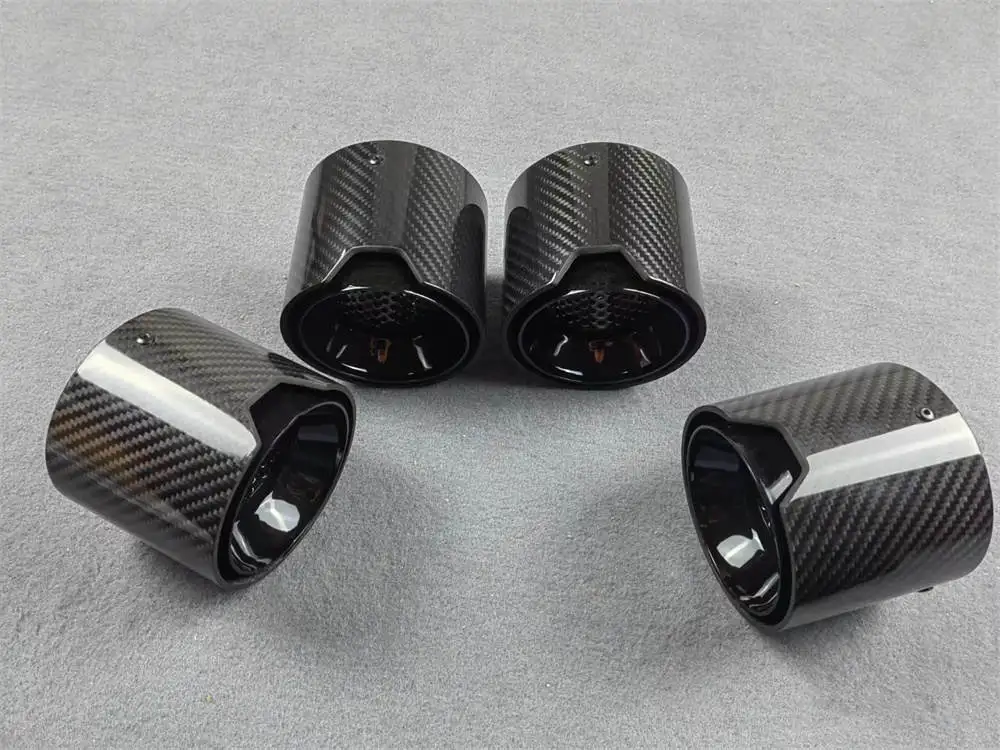 4 Pcs Carbon Fiber Exhaust Pipe For BMW M3 G80 M4 G82 G83 2020+ Stainless Steel Glossy Black Muffler Tip Rear Tailpipes