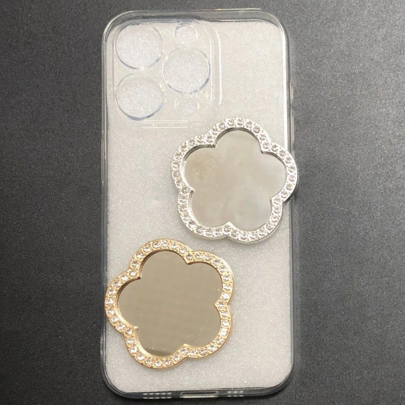 2Pcs Luxury Bling Valentine's Day Gifts Flower Shaped Mirror Rhinestone Flat Back Charms Diy Handcrafts Junk Phone Case Decor