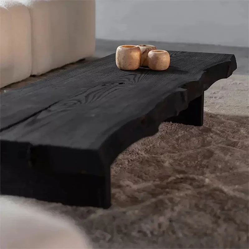 طاولة قهوة من الخشب الصلب الأسود من وابي سابي، شرفة شقة صغيرة على الطراز الياباني B & B طاولة شاي على شكل خاص للفندق، t #5