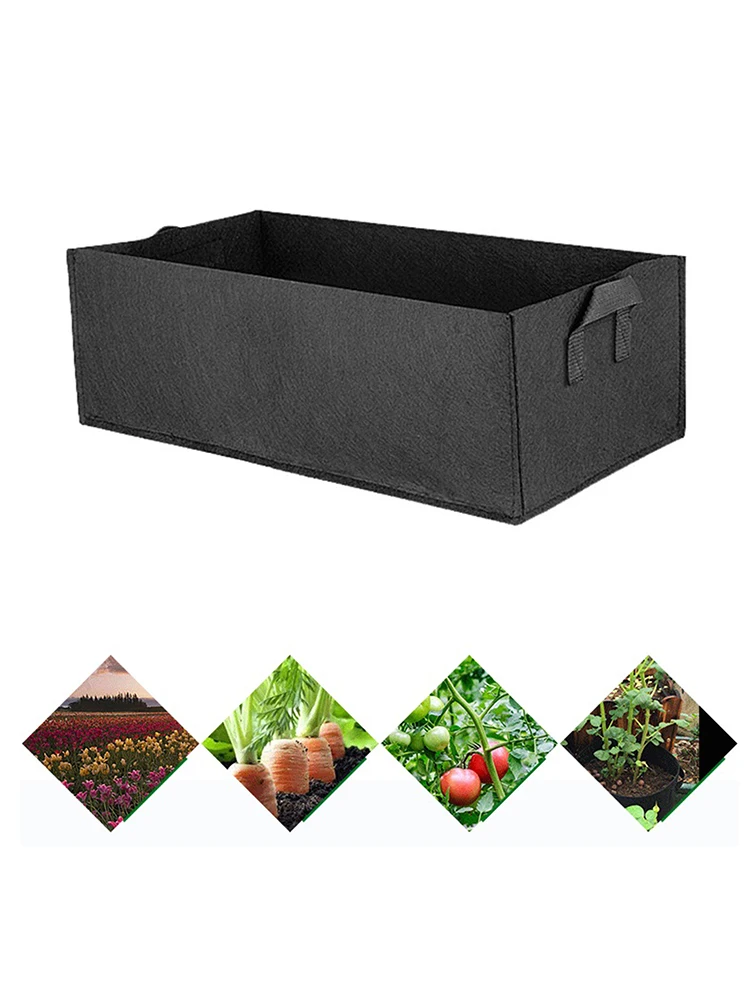 Black Large Capacity Square Non-woven Fabric Grow Bag 60×30×20cm, 260g Breathable Fabric Planter Pouch for Outdoor Garden