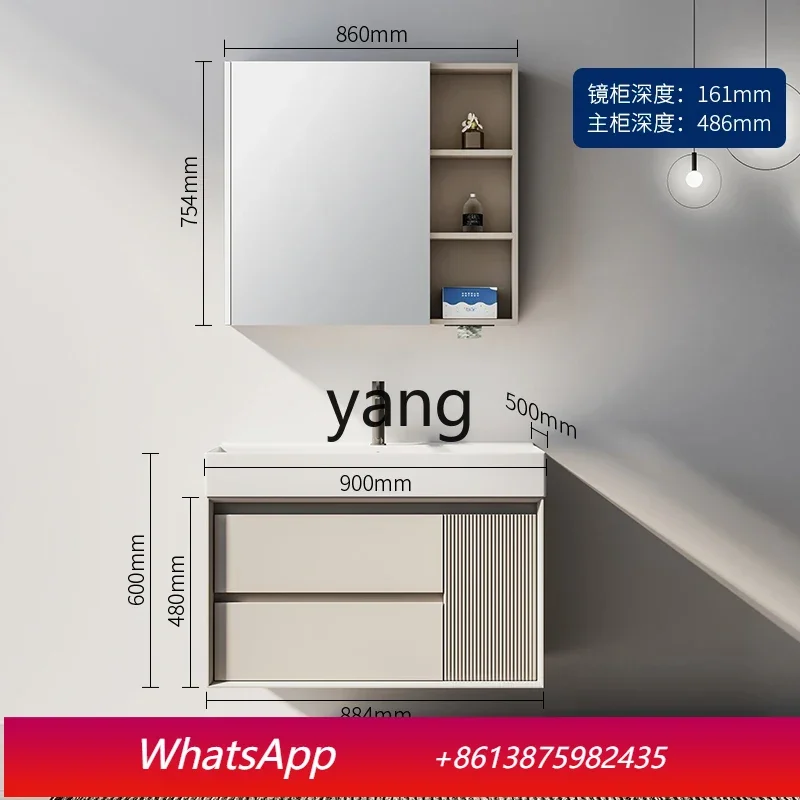 

LTK bathroom cream wind solid wood bathroom cabinet combination ceramic integrated basin