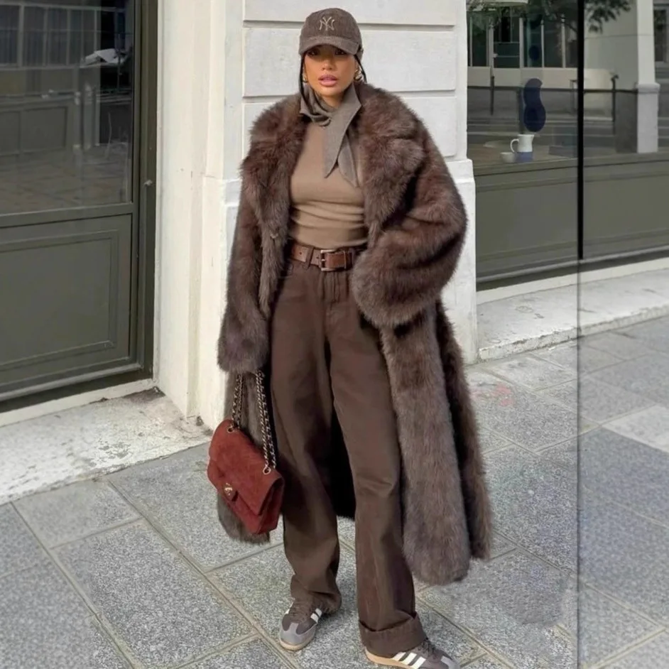

Tuularose Vintage Solid Women Faux Fur Coat Fashion Full Sleeve Cardigan Warm Fluffy Plush Overcoat Winter Lady Street Outerwear