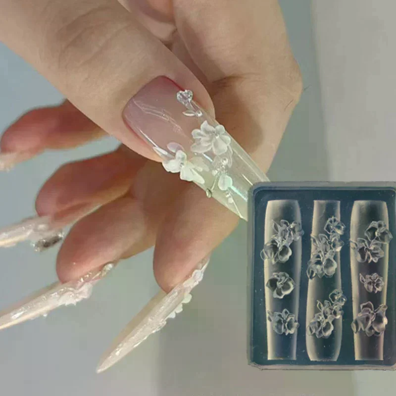 Flowers Nail Silicone Relief Flower Basket Shape Nail Art Mold 3D Nail Decoration Accessories Manicure Tool