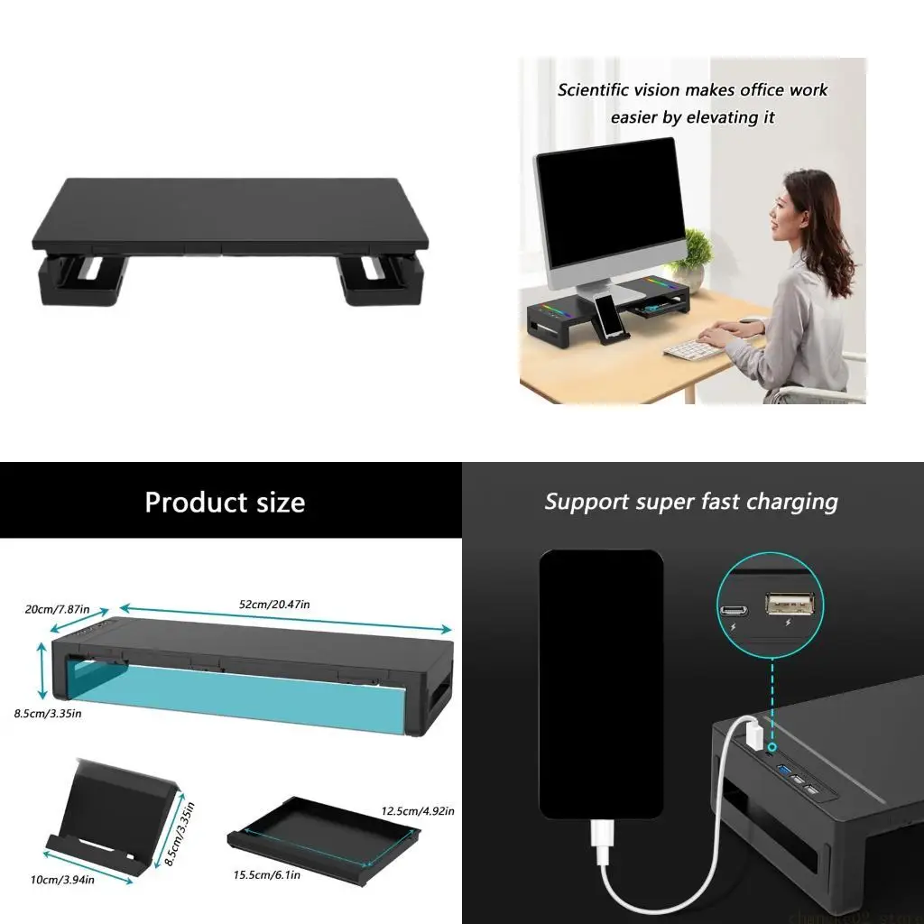 

Складные стойки монитора для экономии места с красочными светодиодными эффектами и зарядными устройствами