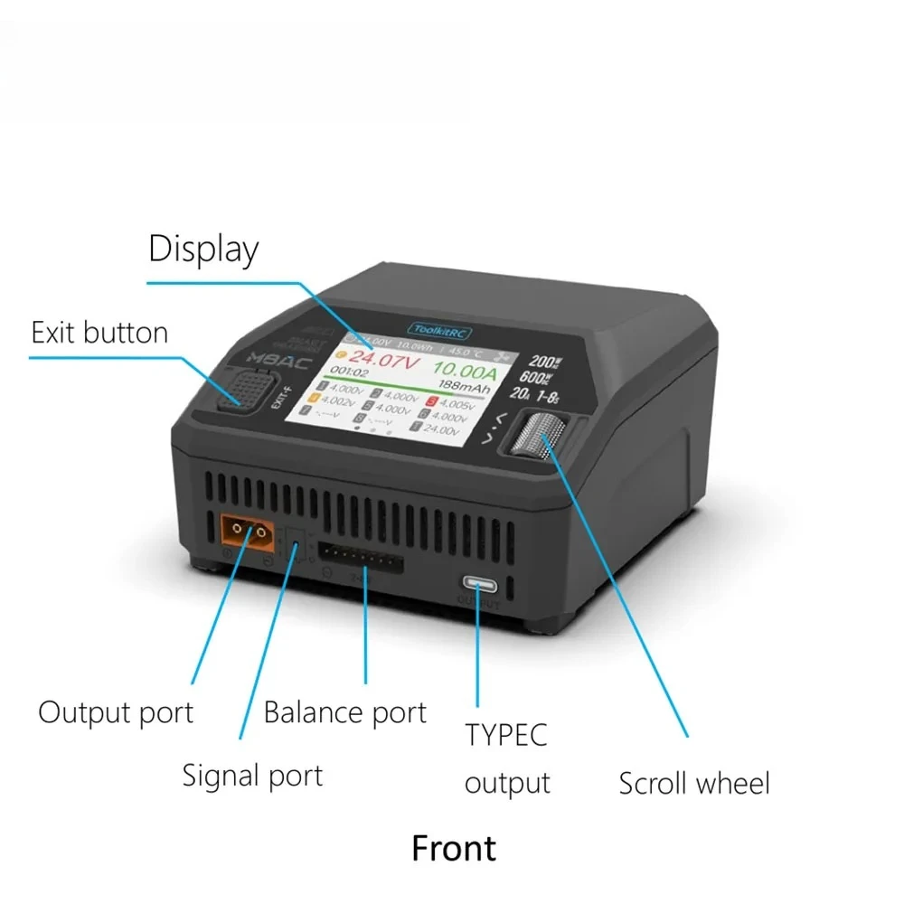 

2025 hot sale ToolkitRC M8AC Smart Lipo Battery Charger Discharger AC 200W DC 600W 20A for 1-8S LiHV Lipo Battery PD 65W FPV Mod
