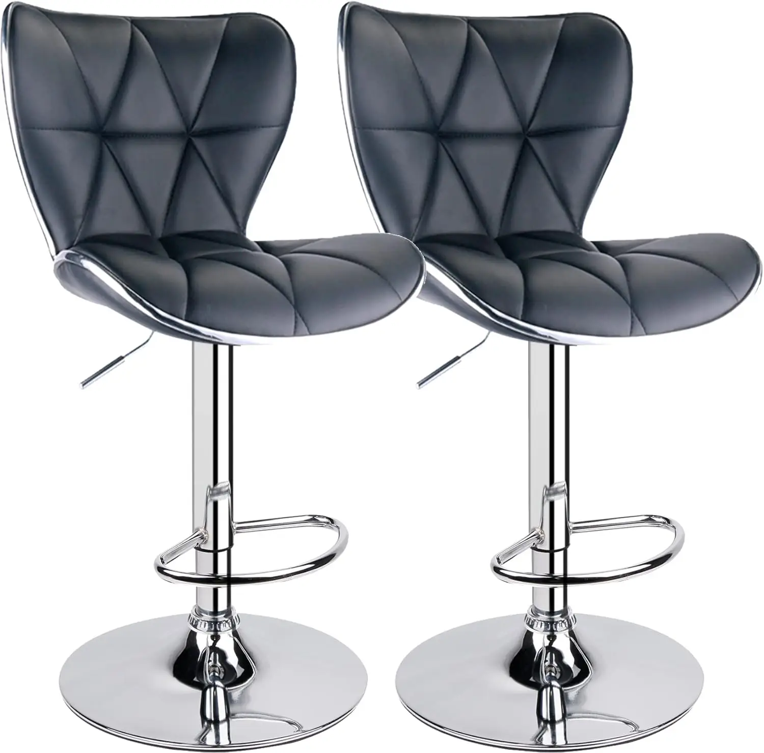 

Leopard Shell Back Adjustable Swivel Bar Stools, PU Leather Padded with Back, Set of 2 (Black)