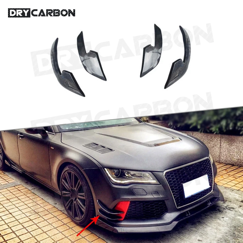 4Pcs/Set Carbon Fiber Car Front Bumper Side Trim Canards Foglamp Fin Air Knife Winglet For Audi A6 RS6 2013-2016 RS7 2012-2015