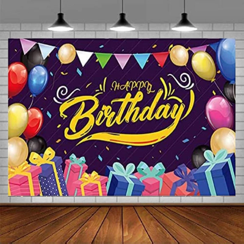 Photography Backdrop Happy Birthday Banner Supplies Decorations Photo Background Poster For Men Women And Kids