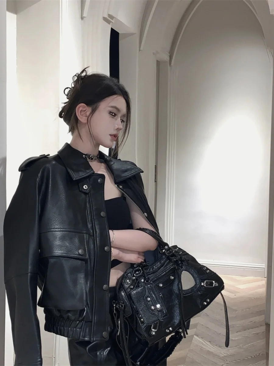 Doux Cool épicé fille Sle Long Sve PU cuir Jaet femmes printemps automne Personali moto Jaet haut