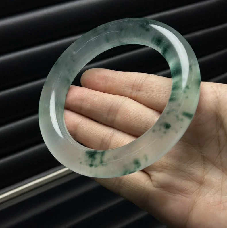 Certified Natural ice Green FLOWER Myanmar Jade jadeite bracelets bangle 61-63mm