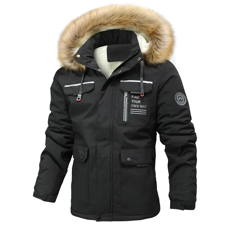 New Winter Men Hooded Fur Collar Parkas Fleece Warm Down Jackets Good Quality Male Slim Fit Long Winter Jackets Coats Size 4XL