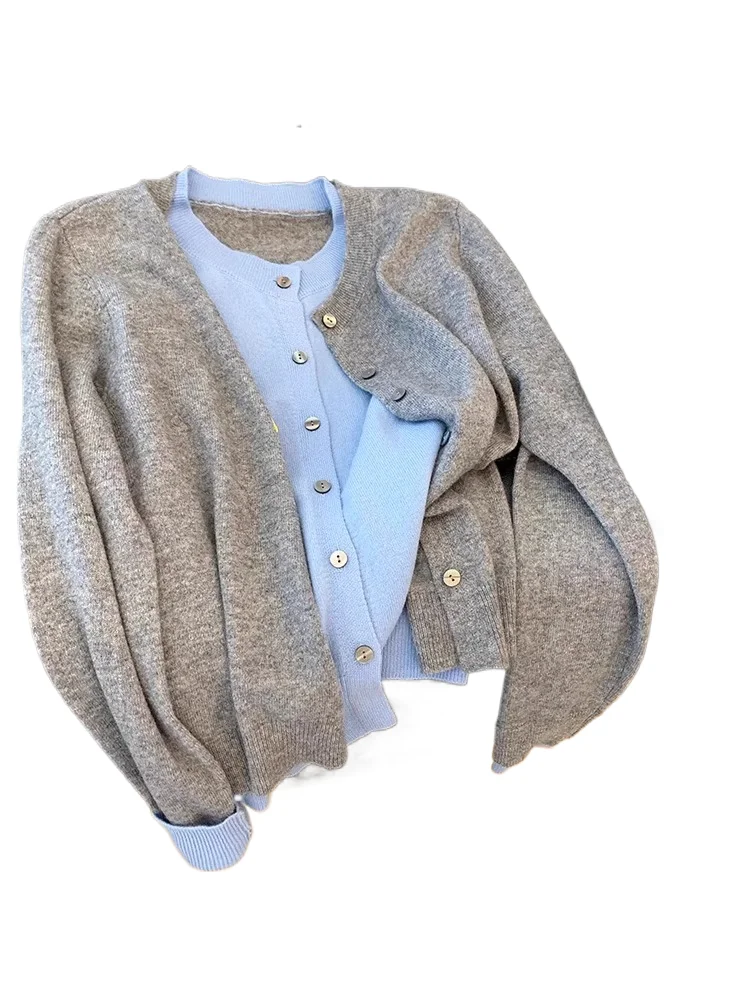 

Вязаные свитера с цветными блоками, однобортный кардиган в корейском стиле, женский весенне-осенний свободный универсальный топ с длинными рукавами