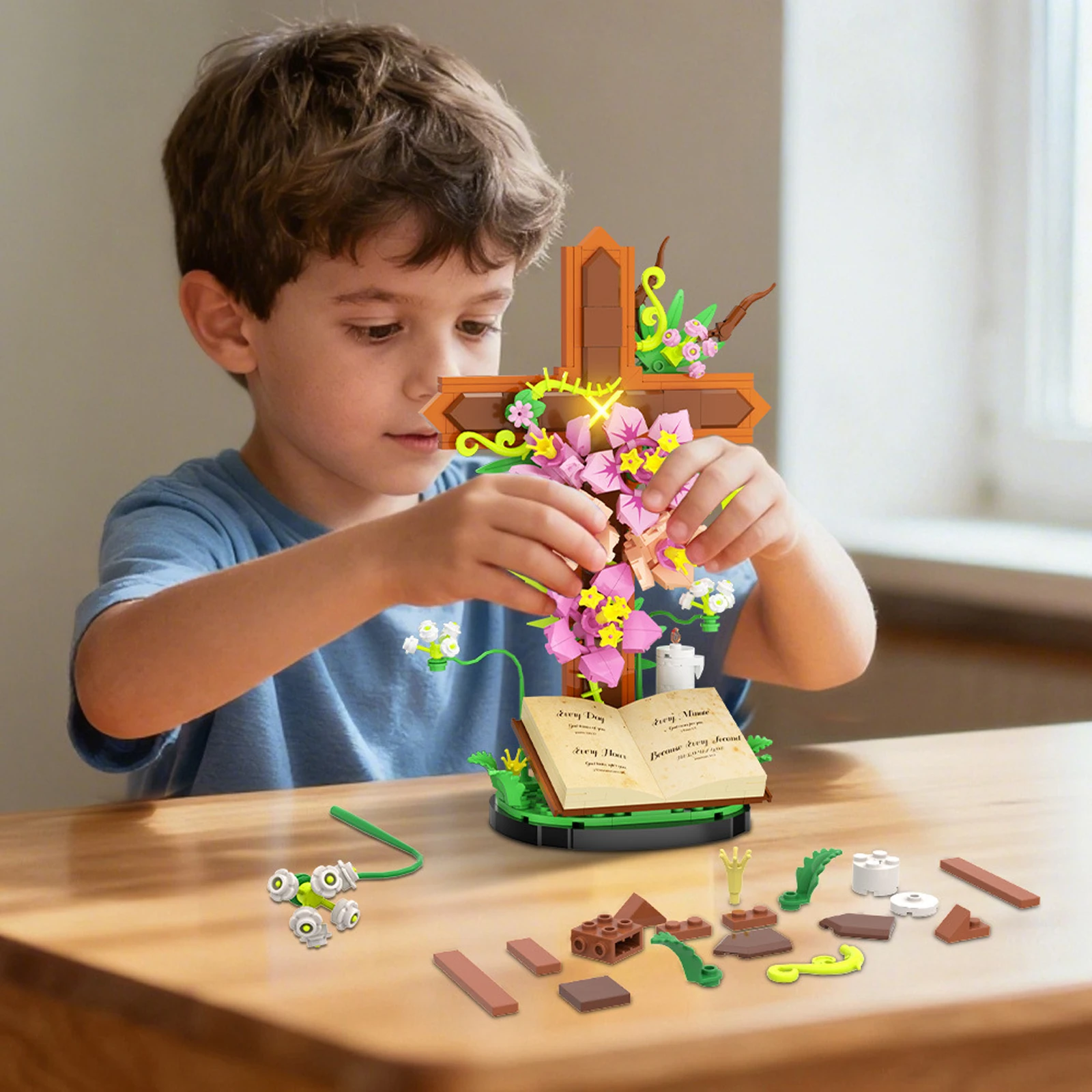 363 قطعة الصليب الأزهار مع قاعدة الكتاب اللبنات زهرة نموذج ديكور المنزل الحلي الجمعية جمع اللعب MOC الهدايا الإبداعية #2