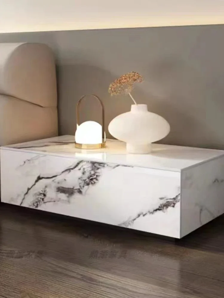 Full Stone Plate Bedside Table Simple Modern Designer Bedroom Storage Organizer Side Cabinet Storage Rack