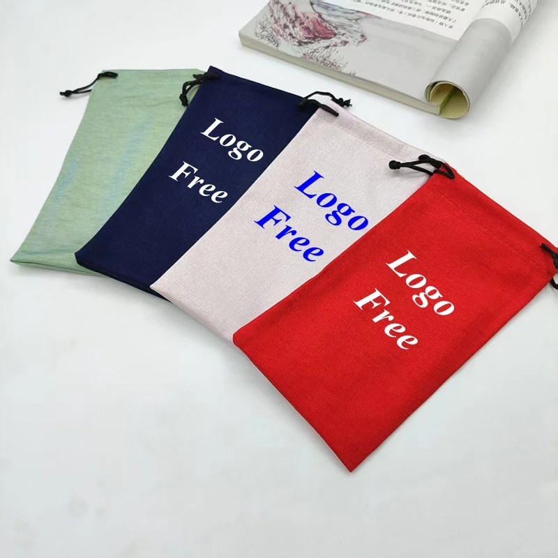 100pcs Custom Logo Free 18x9cm Customized Eye Glasses Cellphone Bag Case Cleaning Silk Satin Sunglasses Pouch Soft Eyewear
