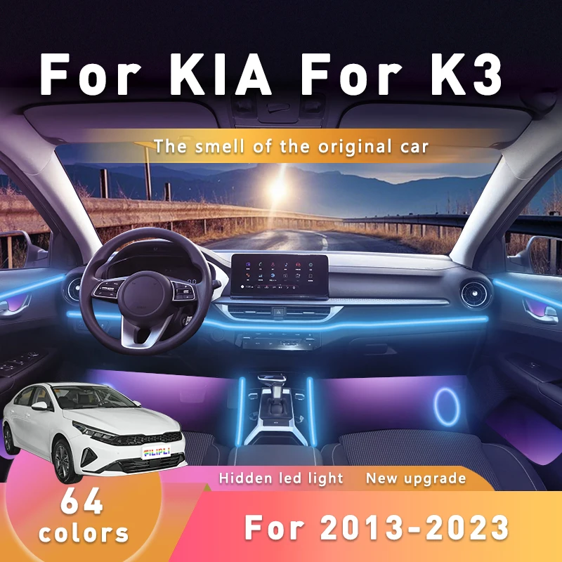 

FILIPLI For KIA K3 For 2013-2023 DIY Smart 64 RGB Color Car Ambient LED Strips Simple Installation Atmosphere Car Ambient Lights