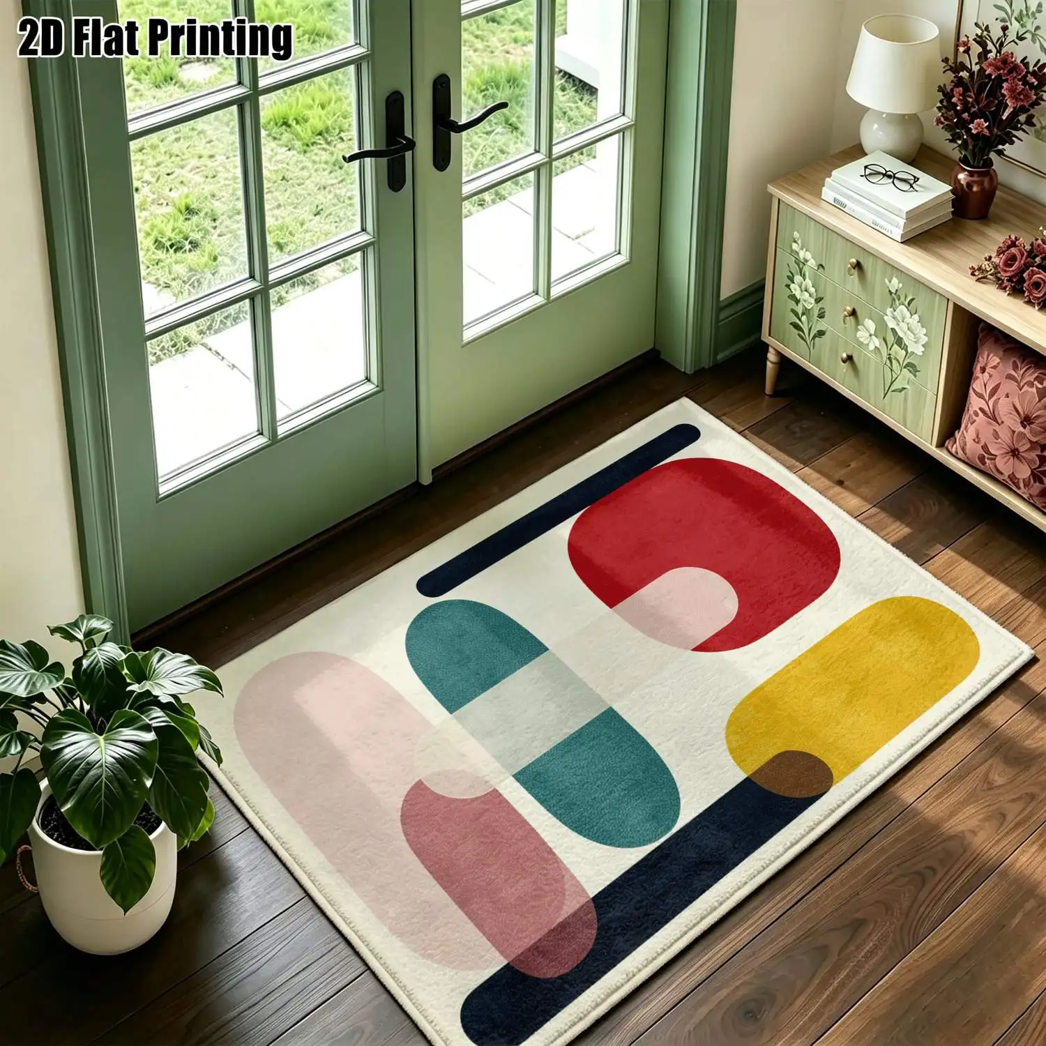 1Pc 2D Printed Carpet: Contrasting Color & Abstract Geometric Patterns, Nordic/Instagram Style, Machine Washable, Multi-Size for Home Decor, Multi-Scene Use