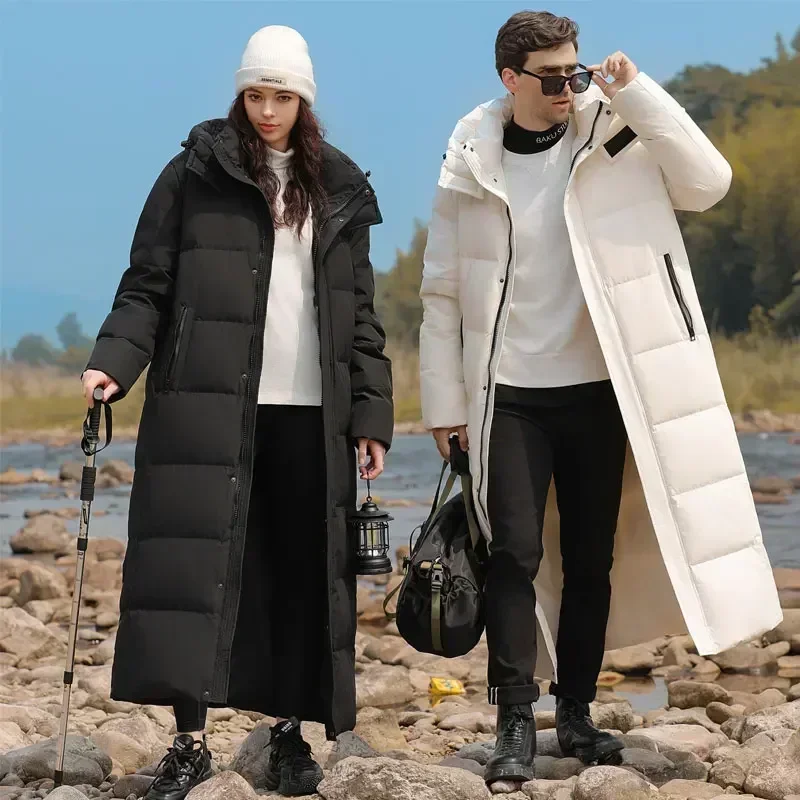 

Luxury Goose Down Jacket Men Trendy Hooded Camping Cold Protection Parka Womens Casual Long Over-the-Knee Winter Padded Jackets