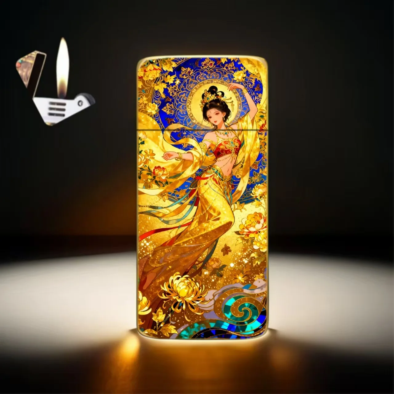 Guofeng New Metal Ultra-thin Inflatable Lighter, Personalized Enamel Color Craftsmanship, High-end and Exquisite Gift