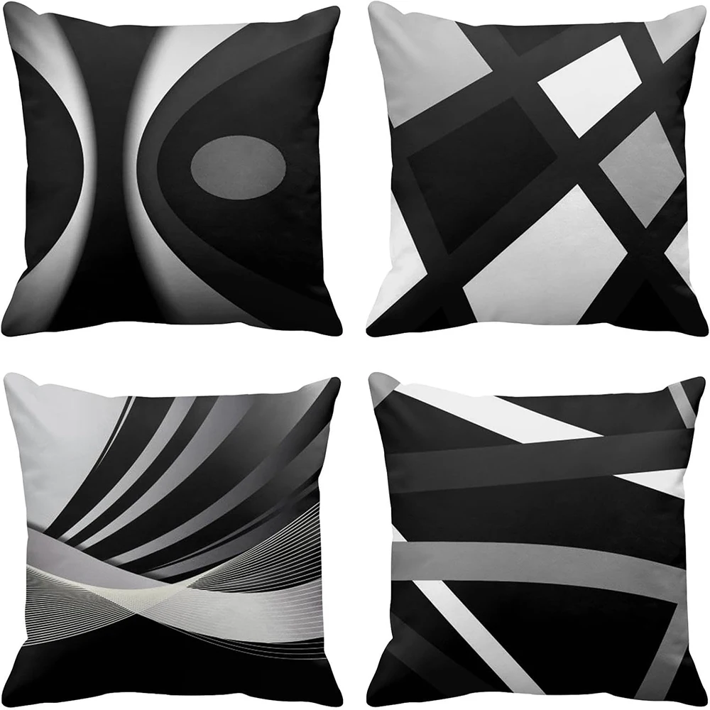 Black and White Geometric Pattern Pillow Covers Set of 4 ,,sofa and chair cushion covers, home bedroom room decoration