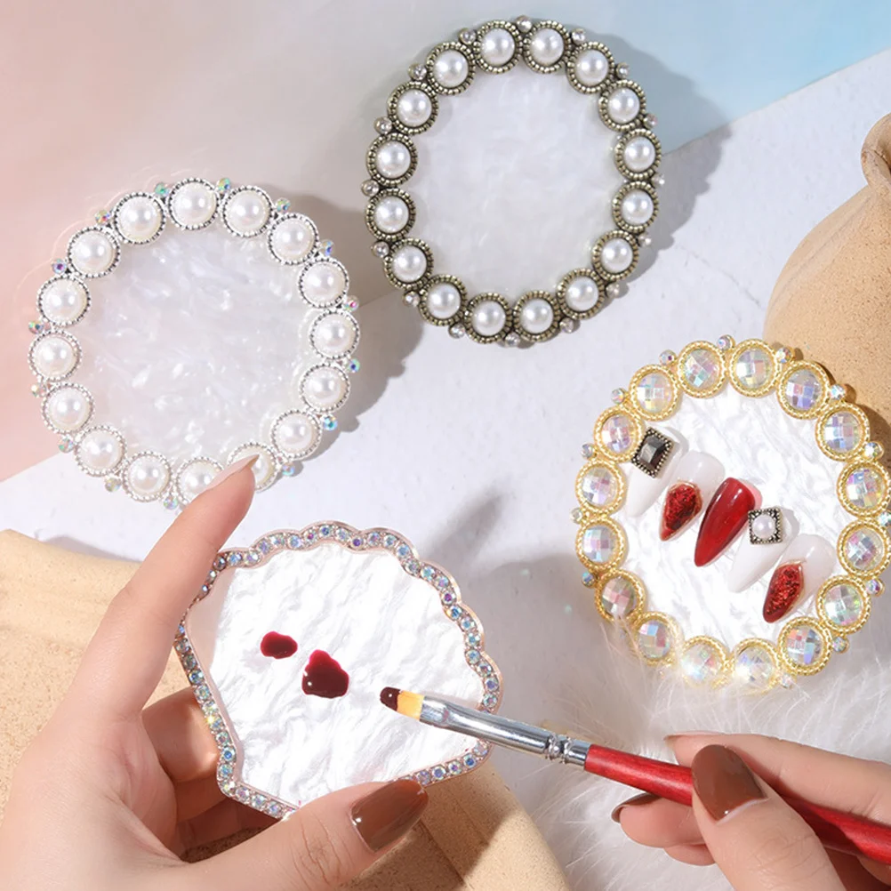 Harz-Nagelkunst-Anzeigetafel, helle Farbe, Strasssteine, dekoratives Tablett zum Mischen von Lidschatten, Lippenstift, Nagellack, Make-up, Mischen