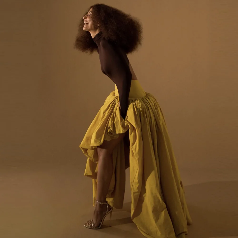 

Золотая асимметричная танцевальная юбка для женщин с высокой талией, драпированная, волшебная юбка-макси для женщин, юбка для гостей на свадьбу для девушек