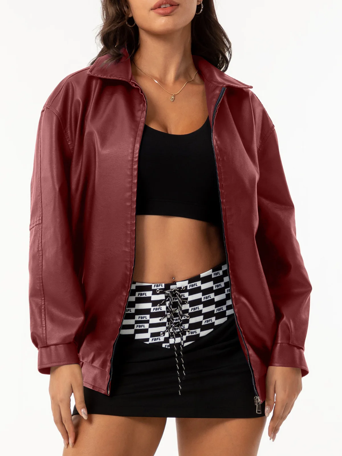 Chaqueta de piel sintética para mujer, abrigo de PU con cuello levantado y cremallera, chaquetas de motociclista para mujer, ropa de calle, prendas de vestir exteriores