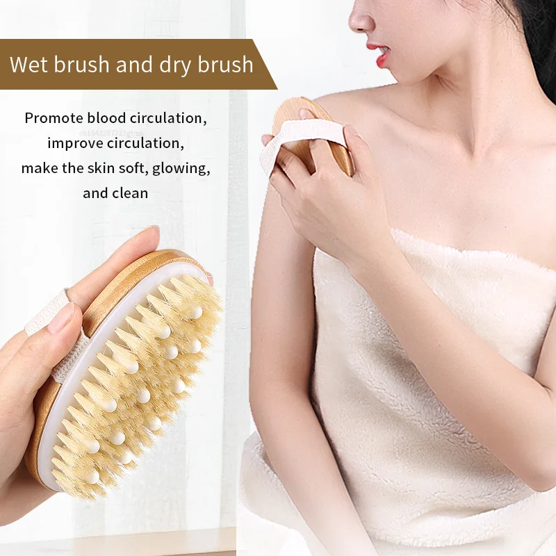 2 In 1 Dry Skin Body Massage Brush Natural Bristle Dead Skin Remover Anti Cellulite Exfoliates Blood Circulation Massage Tools