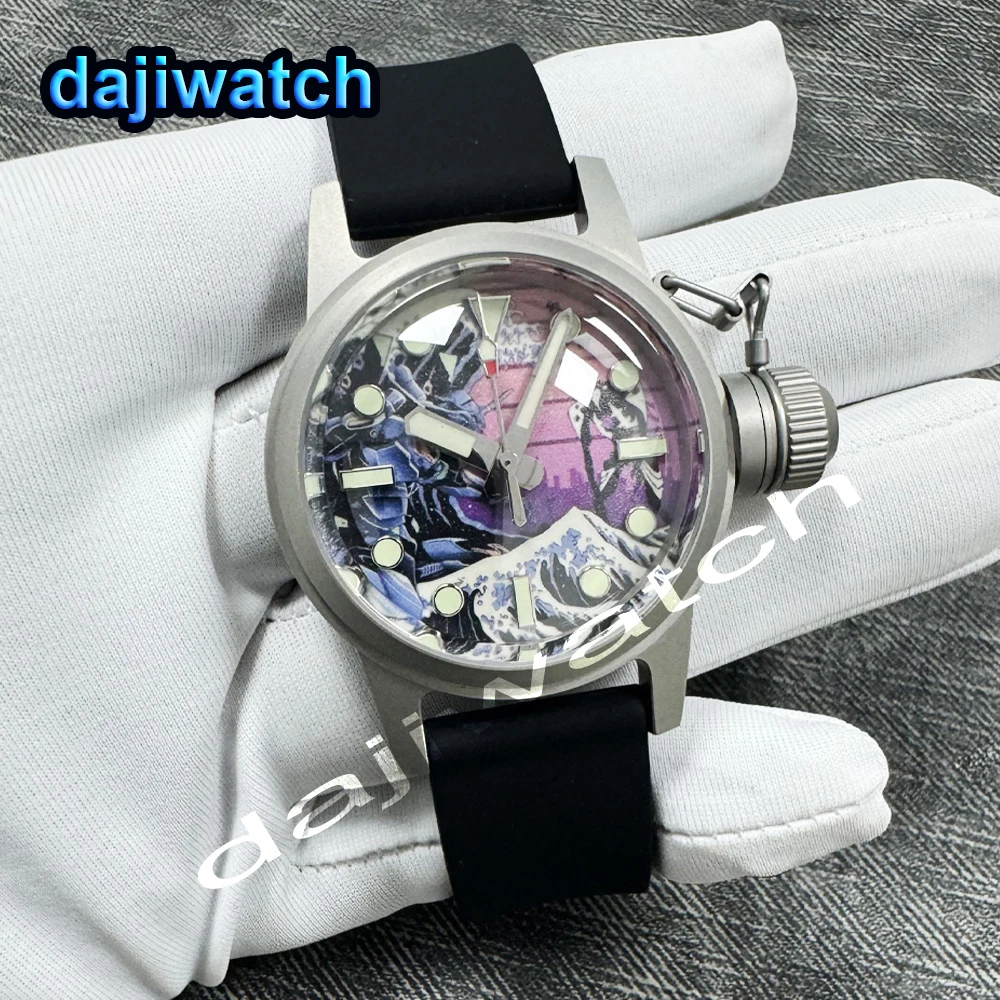 

36 мм NH35 Серебряный корпус из нержавеющей стали с пескоструйной обработкой, арочное сапфировое стекло, подходит для механизмов NH35, мужские часы 20 АТМ