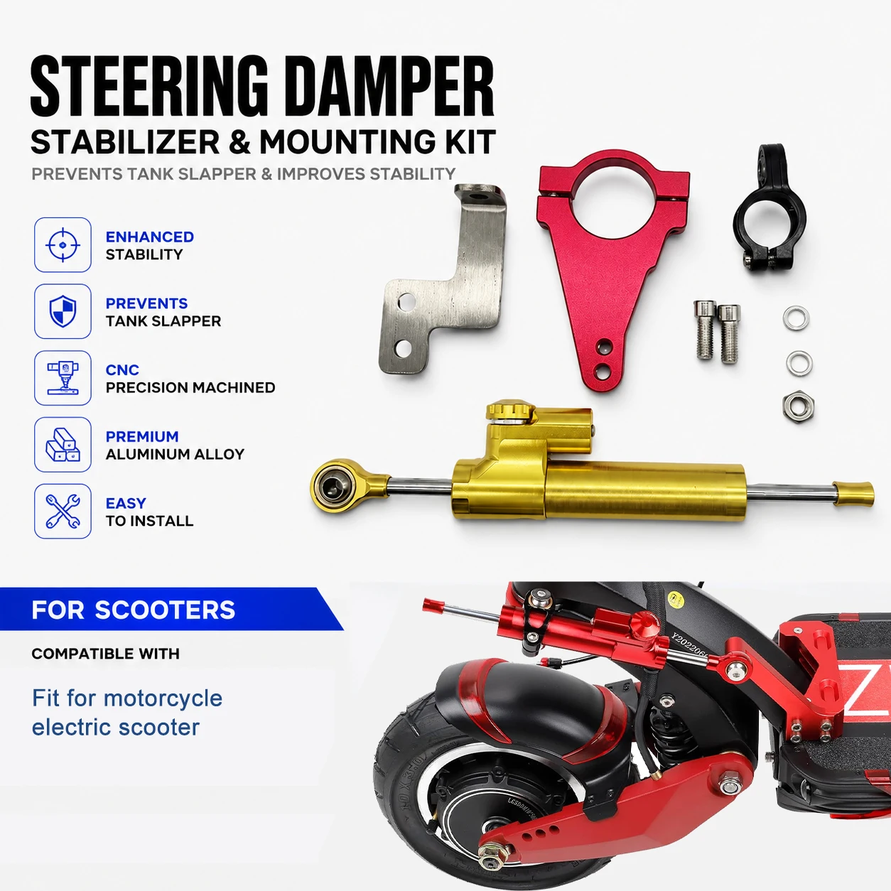 Motorcycle Steering Damper Stabilizer with Bracket Support