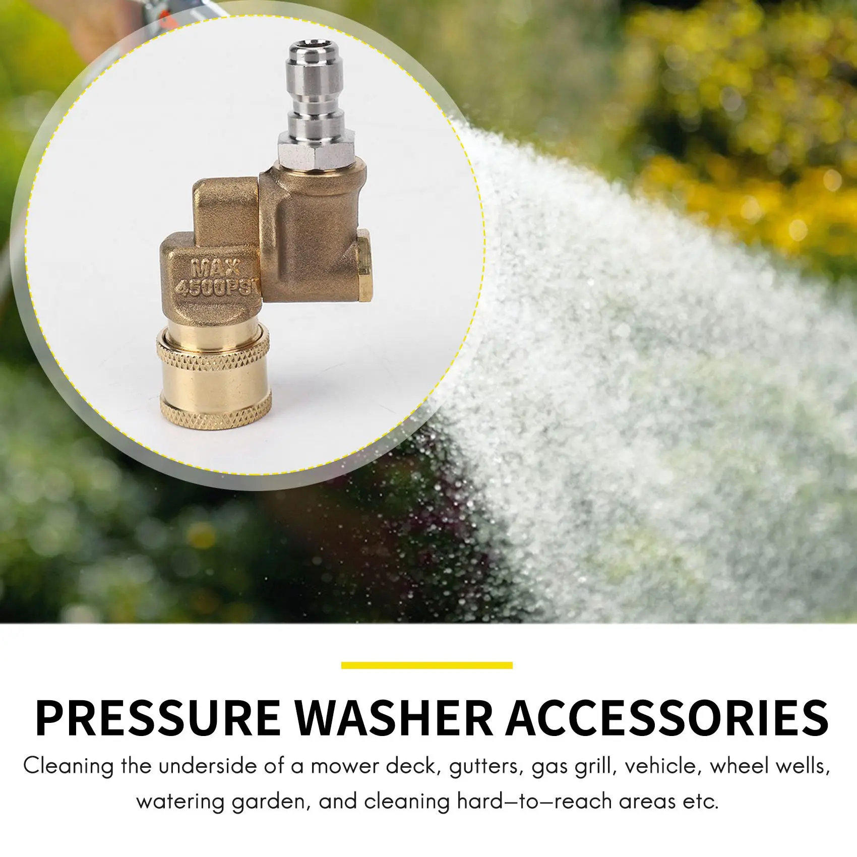 AA05 Quick Connecting Pivoting Coupler 180 Degree With 5 Angles And Safety Lock For Pressure Washer Spray Nozzle, Max 5000 PSI,