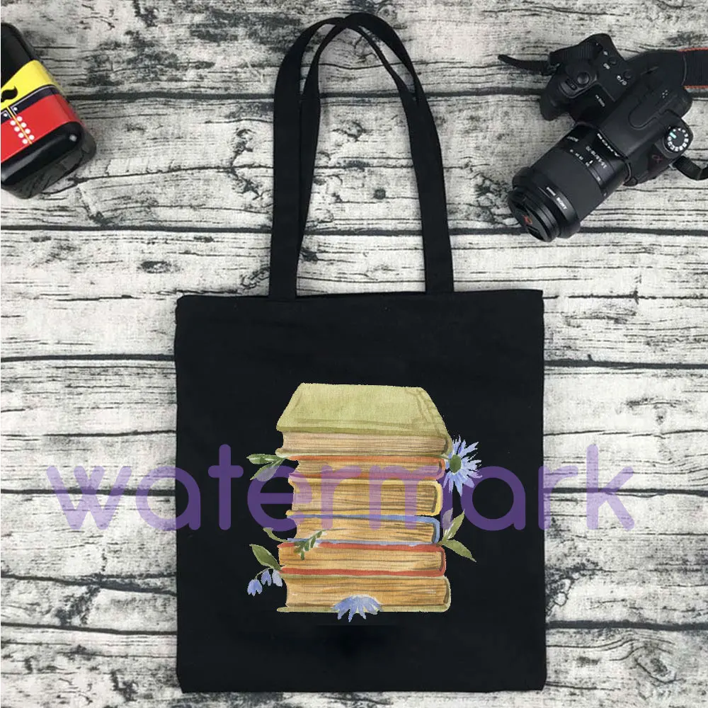 Floral Books Watercolour Tote Bags Literature Pressed Flowers Water Colour Typewriter Watercolor Illustration Totes Eco Bag