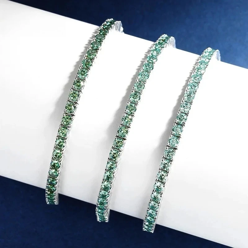 D‑Color VVS1 Blue Moissanite Tennis Bracelet GRA Certified Pass Diamond Tester S925 Sterling Silver Unisex Fine Jewelry Wedding Party Anniversary Gift For Men Women