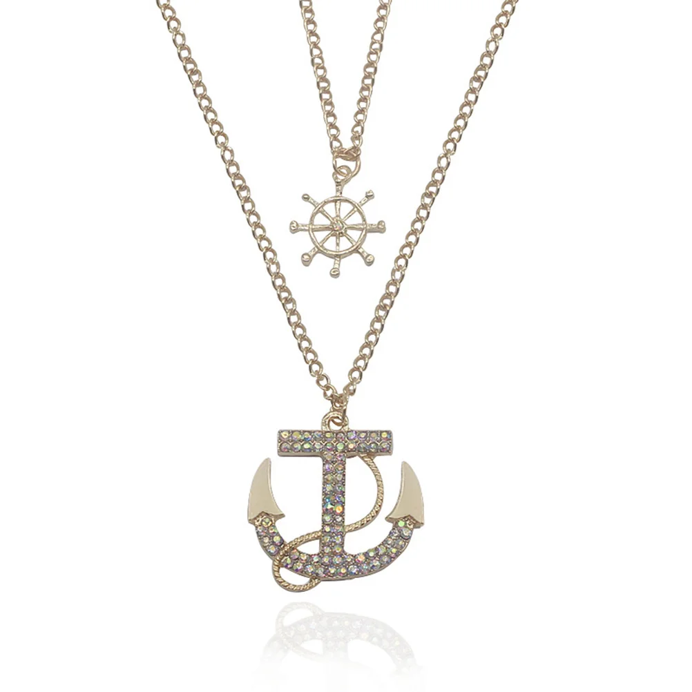 

Navy Anchor Necklace For Women Multilayer Fashion Pendant Ocean Jewelry Valentine'S Gift Rhinestone Elegant Necklace