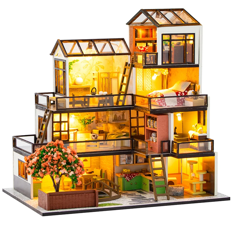 

NEW DIY Wooden Dream Town Casa Miniature Building Kits Bookend Assembled Dollhouses Bookshelf Home Decor Friends Birthday Gifts