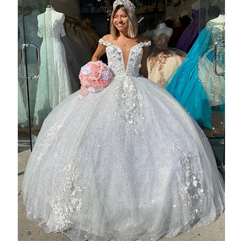 ANGELSBRIDEP abiti Quinceanera bianchi corsetto con paillettes in rilievo formale Prom compleanno abiti da ballo principessa dolce 15 16 vestito personalizzato