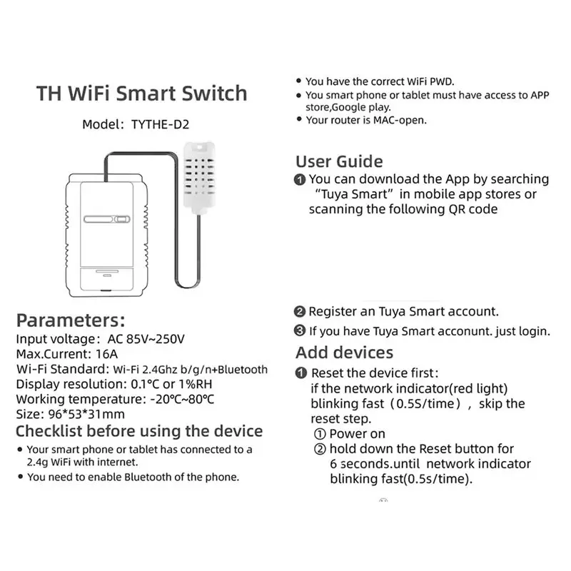 SWXF Tuya Smart WiFi Switch 3000W 16A Wireless Thermostat Temperature and Humidity Monitoring with Consumption Monitor