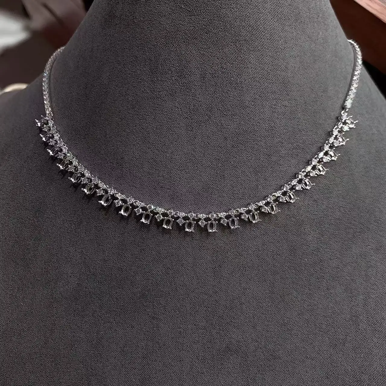 

MeiBaPJ / 3*4mm 21pcs Oval Stone S925 Pure Silver Necklace Setting All Diamonds Evening Dress Women DIY luxury Jewelry Wholesale