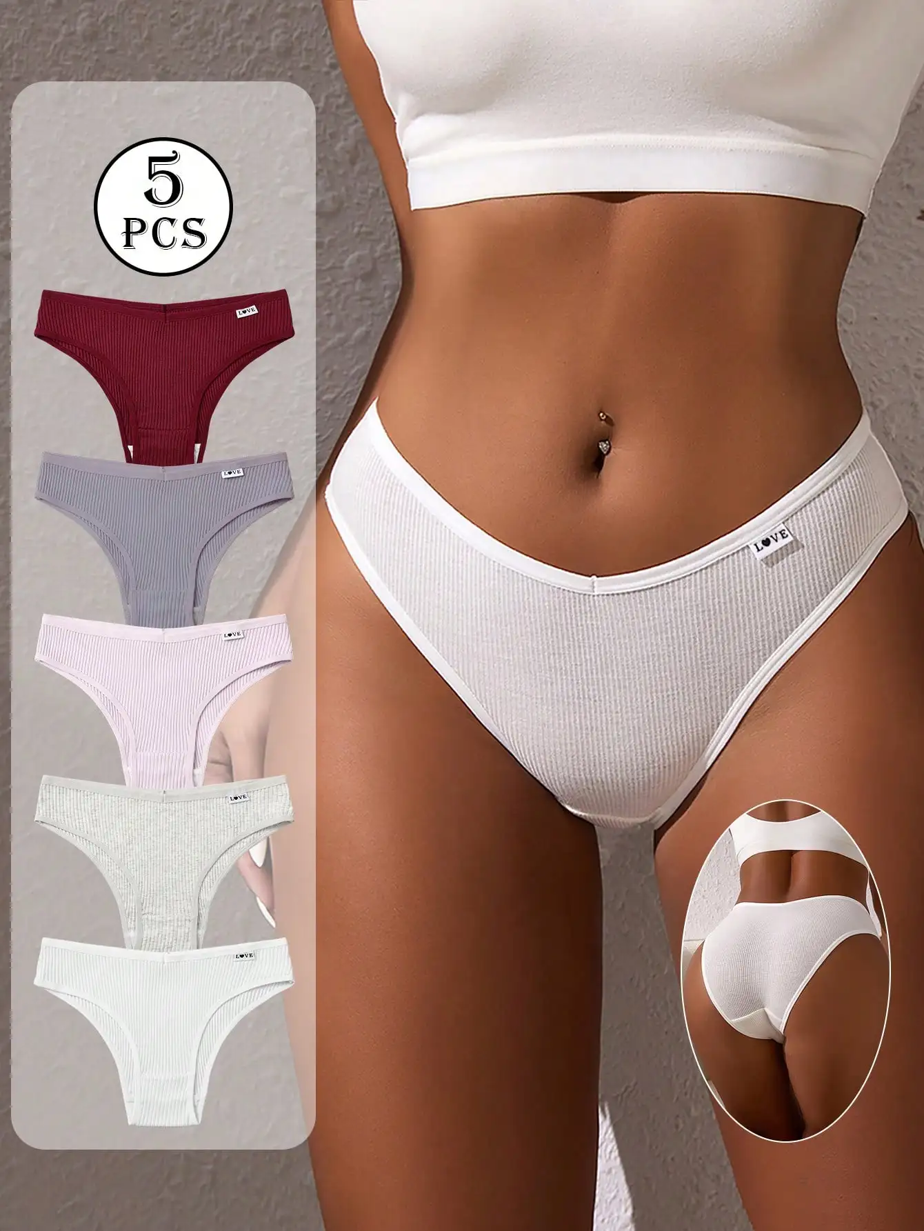 5 Stück/Packung Damen-Slips mit niedrigem Bund, niedriger Taille, niedlichem Aufdruck und Buchstaben-Design, hochelastisch – Detail 14