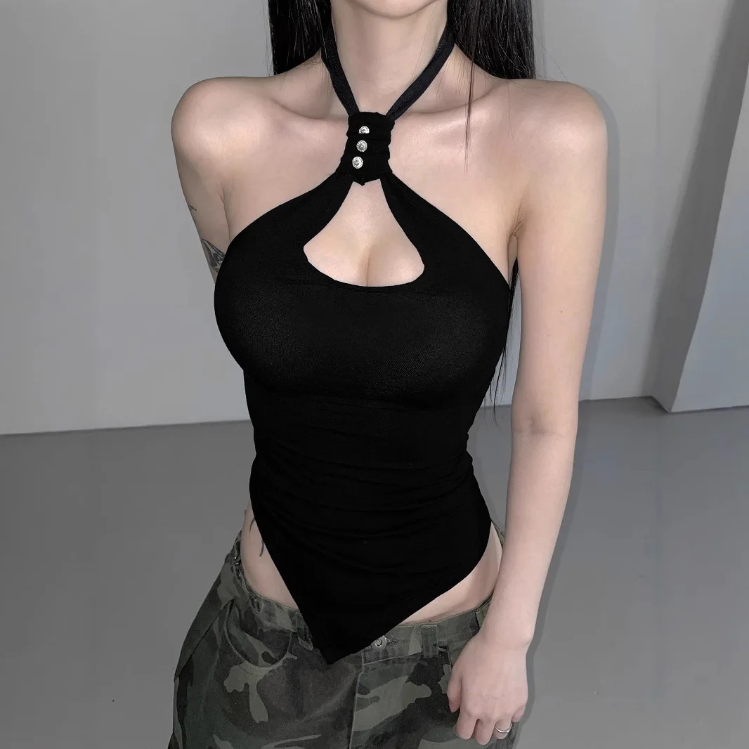 

Niche Design Sense Chest Hollow Neck Vest Women 2025 New Spice Girl Slim-fitting Off-the-shoulder Irregular Short Top