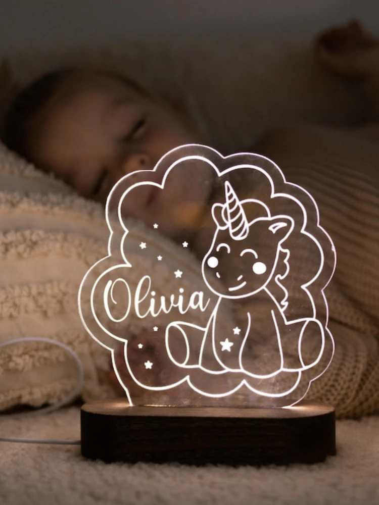 Customized Nursery Rocket Train Bear Unicorn Rainbow Cloud LED USB night Light For Children Baby Room Decoration Lamp for Kids